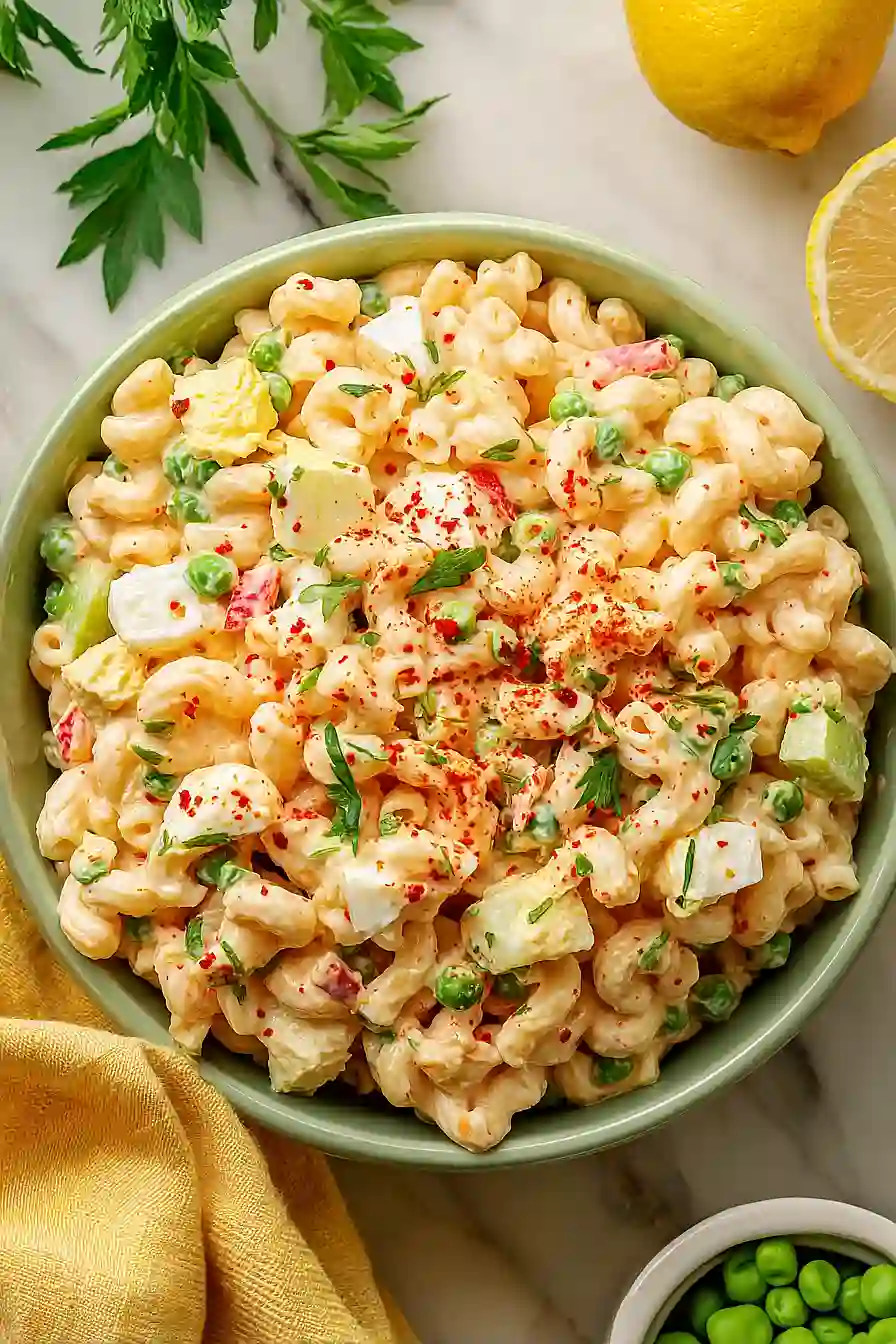 macaroni pasta salad with peas