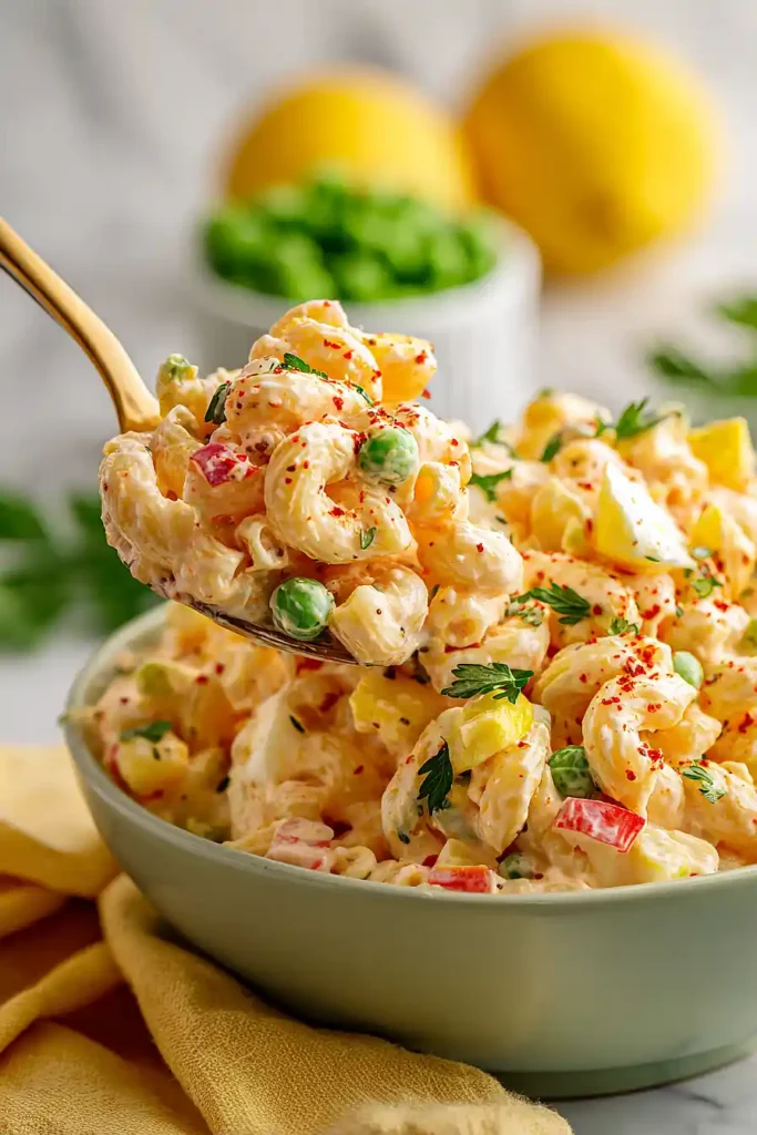 macaroni pasta salad with peas